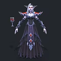 Elven Woman in Dark Gown with Red Silver Accents holding Wine Glass