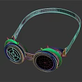 Steampunk Style Goggles With Black Strap White Circular Design Spikes And Green Glowing Accents