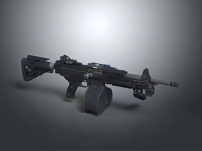 Modern Black Military Machine Gun Design With Drum Magazine And Tripod Stand 3d model