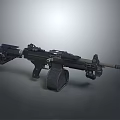 Modern Black Military Machine Gun Design With Drum Magazine And Tripod Stand