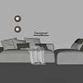Designer Beige Sectional Sofa With Decorative Pillows Throw Blanket And Gray Wall Circular Decor