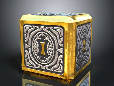 Ornate Golden Cube Featuring Intricate Silver Patterns And Letters I X 3d model