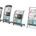 Metal Frame Mobile Magazine Display Racks With Multiple Shelves Holding Magazines 3d model