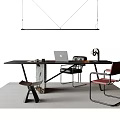 Modern Table and Chair Set with Laptop Desk Lamp and Hanging Light