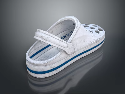 White Casual Slip On Shoes With Perforated Design Blue Stripes And Rubber Sole 3d model