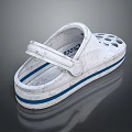 White Casual Slip On Shoes With Perforated Design Blue Stripes And Rubber Sole