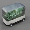 Modern Transparent Mobile Plant Container Structure With Lush Green Plants And Wheels