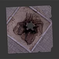 Wooden Stump Decor With Square Stone Paved Base Surrounded By Sand And Textured Surface