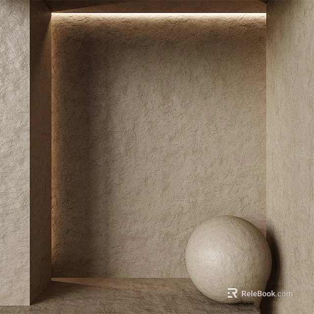 Architectural Component With Square Recessed Space Beige Textured Wall And Round Sphere 3d model 