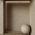 Architectural Component With Square Recessed Space Beige Textured Wall And Round Sphere