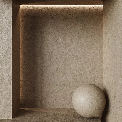 Architectural Component With Square Recessed Space Beige Textured Wall And Round Sphere 3d model
