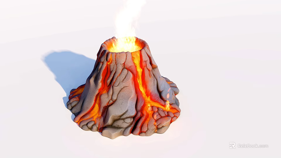 Rockery Stones Model With Erupting Flame And Flowing Lava Texture 3d model 