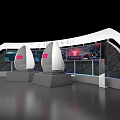 Modern Exhibition Booth Design With Curved White Structure And Display Screens