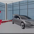 White Car in Bright Indoor Space with Red White Balloons Heart Decorations and Ocean View
