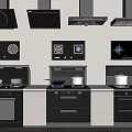 Various Kitchen Appliances Including Range Hoods Stovetops And Ovens In Modern Setup