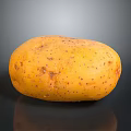 Fresh Single Yellow Potato with Brown Spots on Black Background 3d model