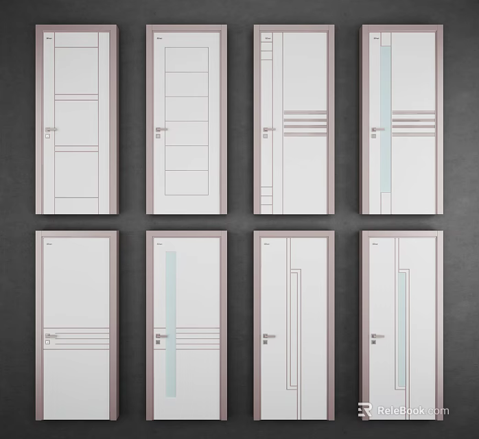 Modern Hinged Doors With Various Panel Designs For Home Interior Decoration 3d model