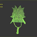 Ancient Warrior Helmet As Traditional Weapon With Metallic Leaf Patterns And Orange Cord