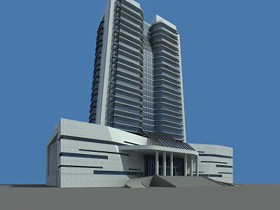 Modern Office Building With Glass Facade Tall Structure And Entrance Design 3d model