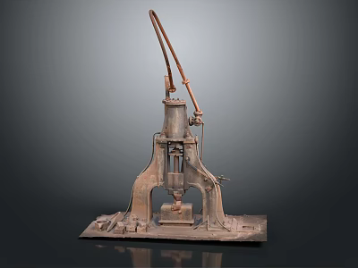 Vintage Industrial Metal Press Machine With Long Lever And Rustic Base 3d model