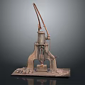 Vintage Industrial Metal Press Machine With Long Lever And Rustic Base 3d model