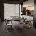 Modern Dining Table And Chairs Set In Contemporary Kitchen With Blinds Cabinets And Coffee Machine