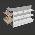Modern White Retail Display Shelf Featuring Multiple Shelves And Left Side Grid Compartments 3d model