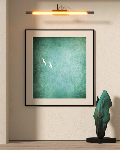 Teal Abstract Painting With Two White Birds Hanging On Interior Wall Decor 3d model