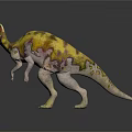 Dinosaur 3D Model Standing With Colorful Head Crest Yellow Green Purple Body