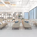 Restaurant Modern Interior Spacious Dining Area White Tables Chairs Wooden Decor Large Windows Sofa Seats