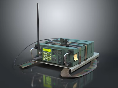 Green Portable Communication Device With Antenna Display Screen Control Buttons And Support Stand 3d model