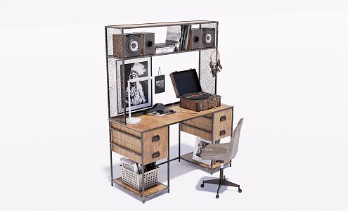 Industrial LOFT desk and chair office desk and chair desk and chair combination 3d model