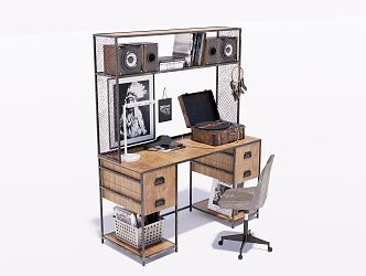 Industrial LOFT desk and chair office desk and chair desk and chair combination 3d model