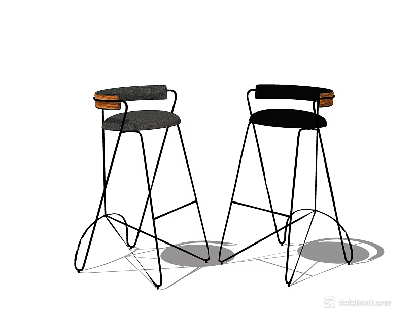 Modern Bar Stools With Metal Frame Backrest And Black Seat Cushion Design 3d model 