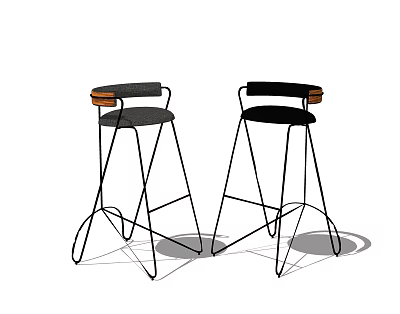 Modern Bar Stools With Metal Frame Backrest And Black Seat Cushion Design 3d model