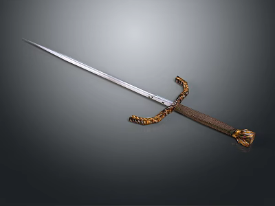 Ornate Decorative Sword Featuring Silver Blade Brown Handle And Golden Tassel 3d model