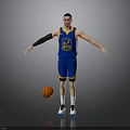 Man In Blue Warriors Jersey Standing With Basketball On Floor