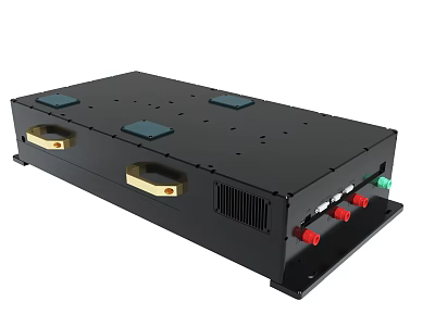 Black Electronic Device With Blue Square Modules Gold Handles And Red Green Ports 3d model