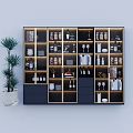 Modern Style Display Cabinet With Glass Doors Drawers And Assorted Decorative Items 3d model
