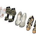 Stylish Women's High Heel Shoes With Gold Black White Brown Straps And Decorative Design
