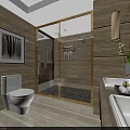 Elegant Hotel Guest Room Bathroom With Modern Marble Walls Glass Shower And White Toilet