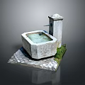 Outdoor Stone Square Wash Basin With Pedestal Faucet And Stone Paved Base