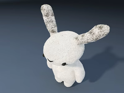 Adorable White Rabbit Doll With Fluffy Texture Gray Spotted Ears And Black Eyes 3d model