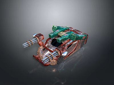 Futuristic Green And Red Combat Vehicle With Dual Large Cannons And Transparent Cockpit 3d model