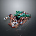 Futuristic Green And Red Combat Vehicle With Dual Large Cannons And Transparent Cockpit