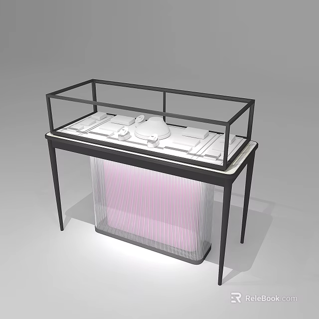 Modern Display Showcase Shelf With Glass Top And Pink Curtain Storage 3d model 