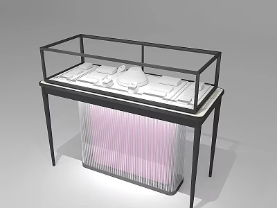 Modern Display Showcase Shelf With Glass Top And Pink Curtain Storage 3d model