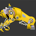 Yellow Four Legged Robot Biomorphic Design With Mechanical Structure And Sensors Lights