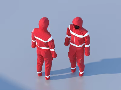 Red Coverall With White Stripes For Safety Work Wear Displayed In Back And Front Views 3d model