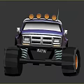 Rugged Terrain Designed For Purple Monster Truck With Oversized Tires And Roof Lights
